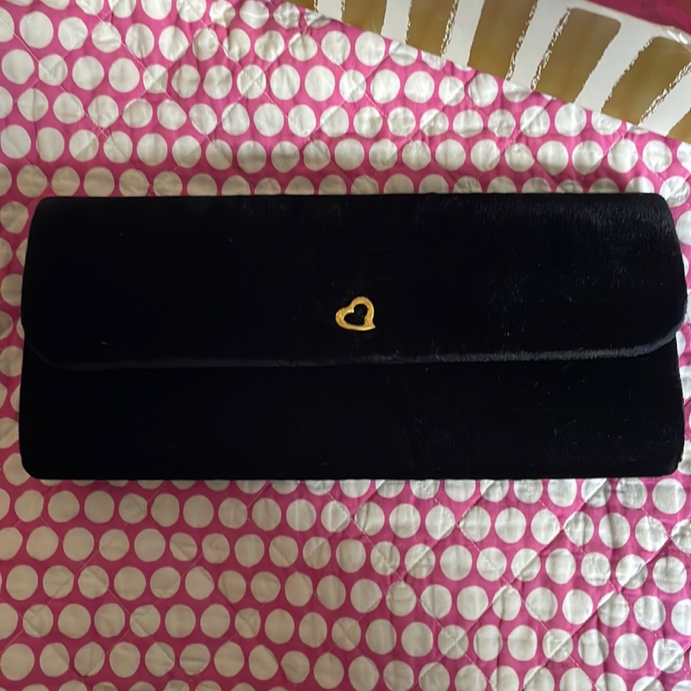 EUC Vintage 80’s Victoria Secret velvet (felt) black clutch bag